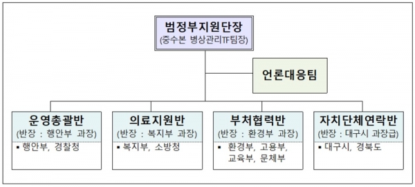 대구·경북 코로나19 대응 ‘범정부특별대책지원단’ 조직도. 사진출처=행정안전부
