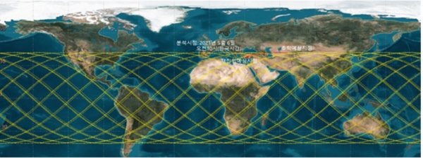  추락 예측 궤도 (분석시점: 2021년 5월 6일 오전 10시, 한국시간). 사진출처=과학기술정보통신부