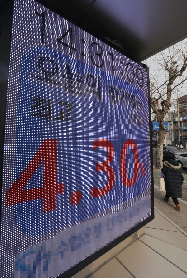 서울시내 한 은행 외부전광판에 예금금리를 안내하고 있다. 사진제휴=뉴스1