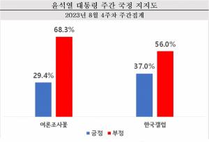 [여론조사기관 국정수행평가] 윤석열 대통령 8월 4주차 주간집계
